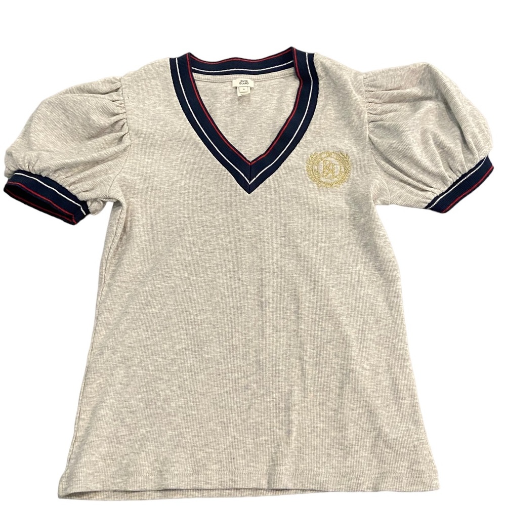 River Island puff sleeve preppy Top. UK 8 fits USA small. EUC